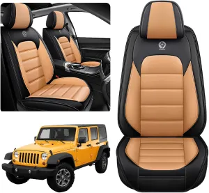 ILMO Leather Seat Cover for Jeep Wrangler JK JL 2/4 Door 2007-2024 Unlimited X Rubicon 392 Sahara Willys Sport High Altitude, Compatible Airbag Car Seat Cover (Black&Orange, 2 Front Seat)