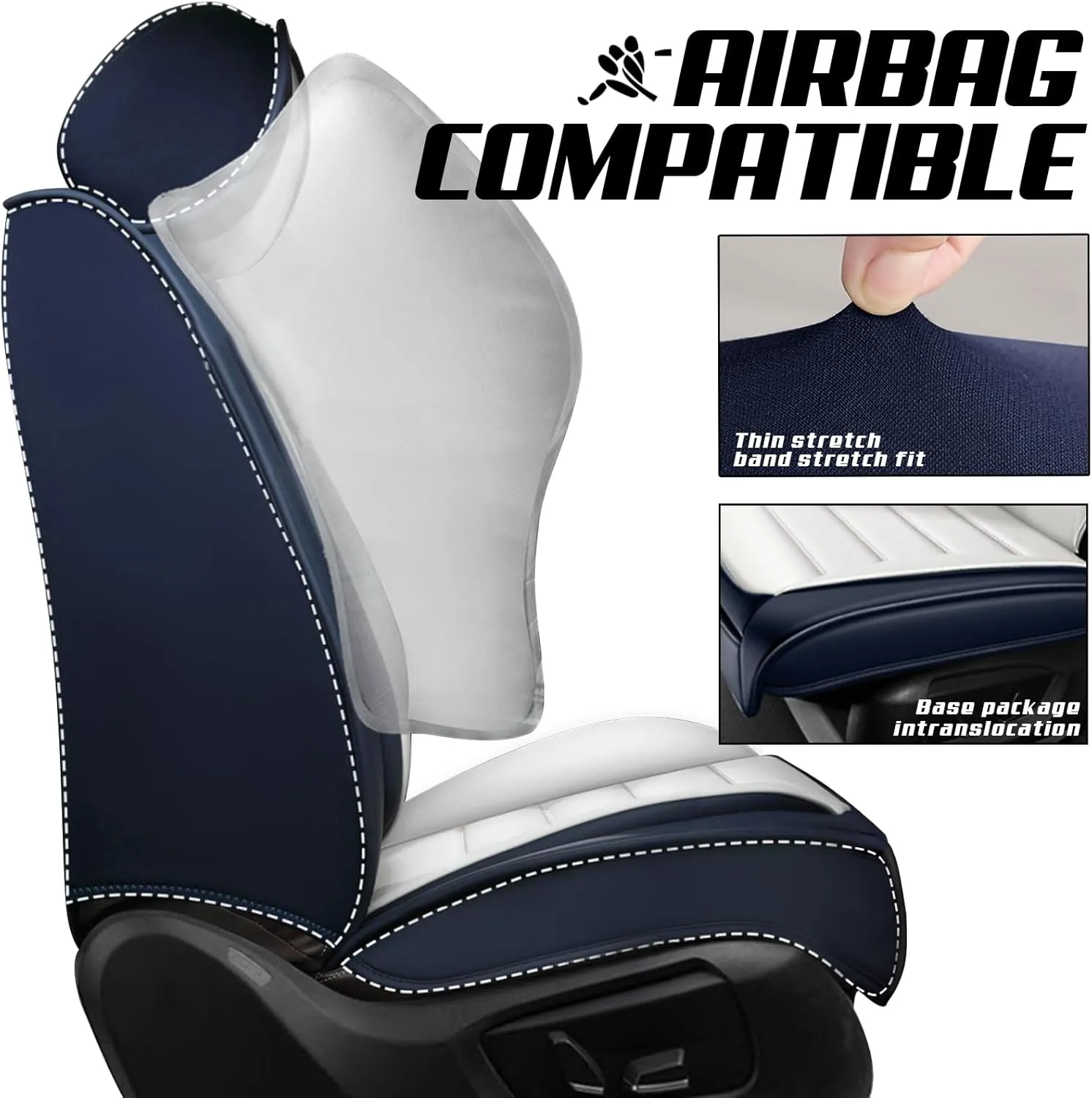 ILMO Leather Seat Cover for Jeep Wrangler JK JL 2/4 Door 2007-2024 Unlimited X Rubicon 392 Sahara Willys Sport High Altitude, Compatible Airbag Car Seat Cover (Blue&White, 2 Front Seat)