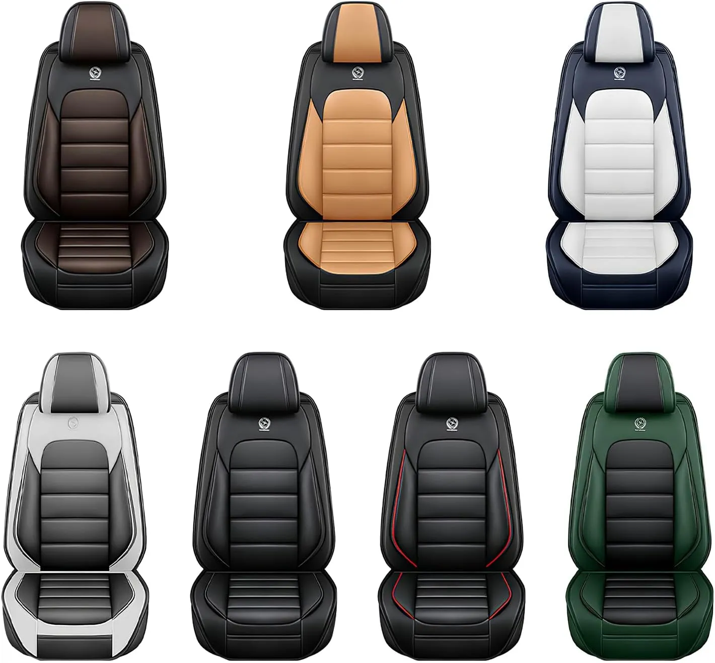 ILMO Leather Seat Cover for Jeep Wrangler JK JL 2/4 Door 2007-2024 Unlimited X Rubicon 392 Sahara Willys Sport High Altitude, Compatible Airbag Car Seat Cover (Blue&White, 2 Front Seat)