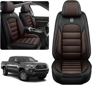 ILMO Seat Covers for Truck 2006-2024 Toyota Tacoma Double Crew Cab, Limited, SR, SR5, TRD Sport, TRD PRO, TRD Off-Road, Waterproof Leather Seat Protectors(Black&Coffee, Front Pair)