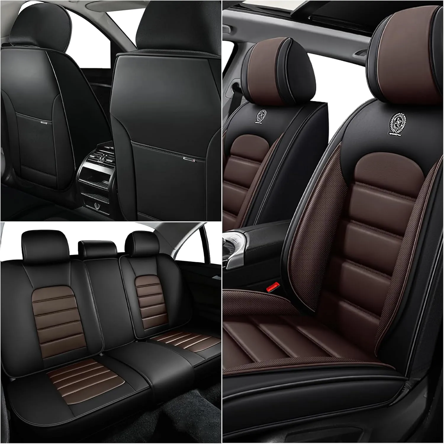 ILMO Seat Covers for Truck 2006-2024 Toyota Tacoma Double Crew Cab, Limited, SR, SR5, TRD Sport, TRD PRO, TRD Off-Road, Waterproof Leather Seat Protectors(Black&Coffee, Front Pair)