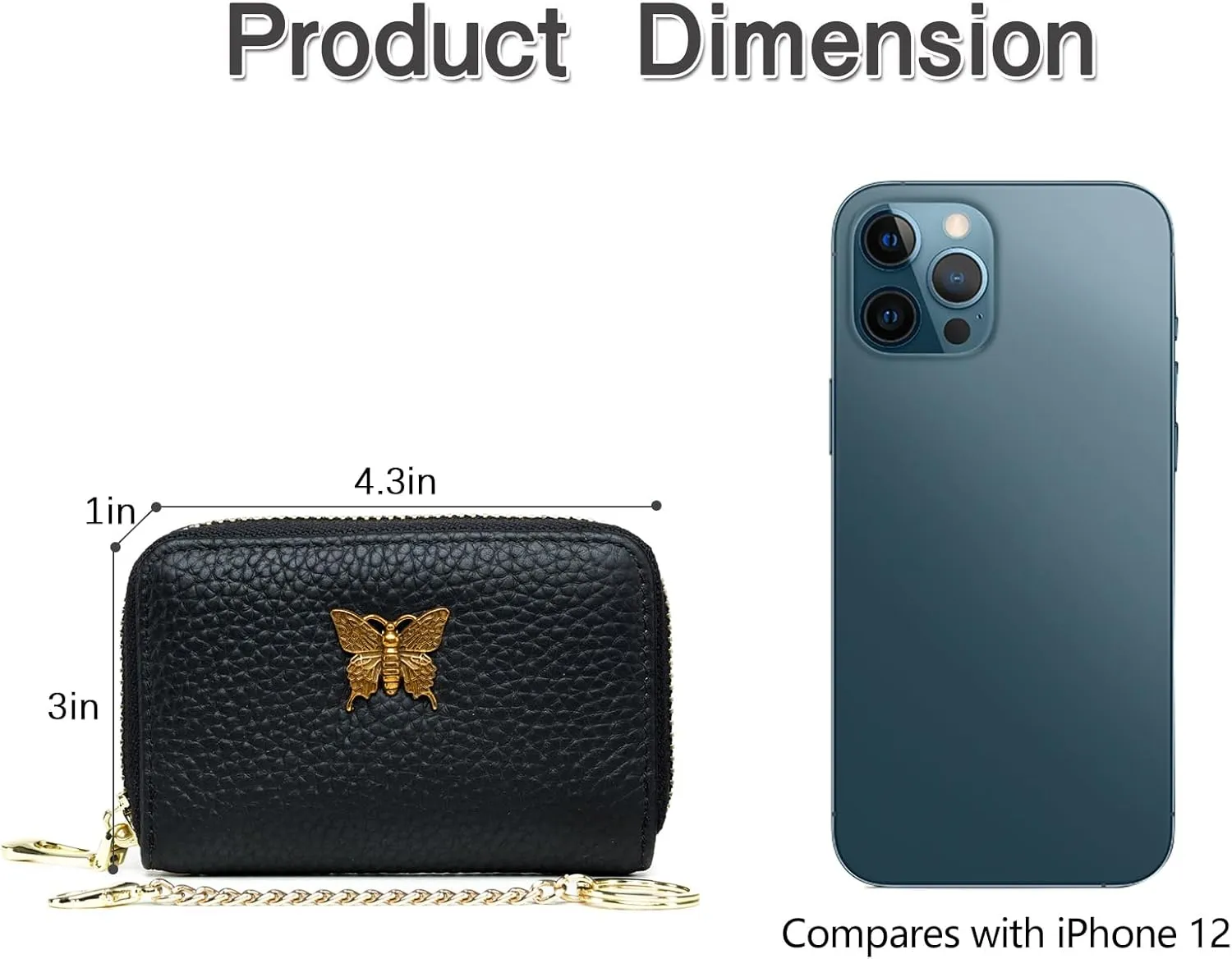imeetu RFID Credit Card Holder for Women Genuine Leather Card Case Wallet with Zipper and Removable Keychain (Black)