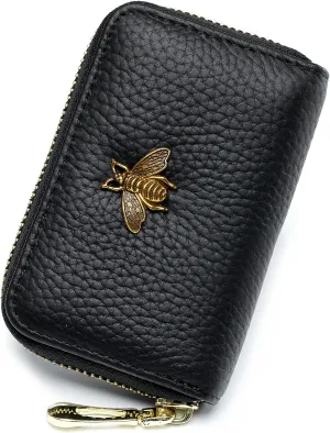 imeetu RFID Credit Card Holder, Small Leather Zipper Card Case Wallet for Women