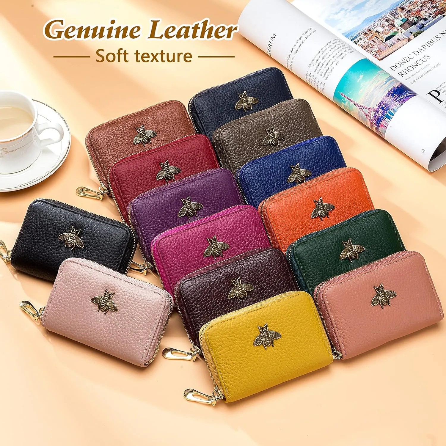 imeetu RFID Credit Card Holder, Small Leather Zipper Card Case Wallet for Women