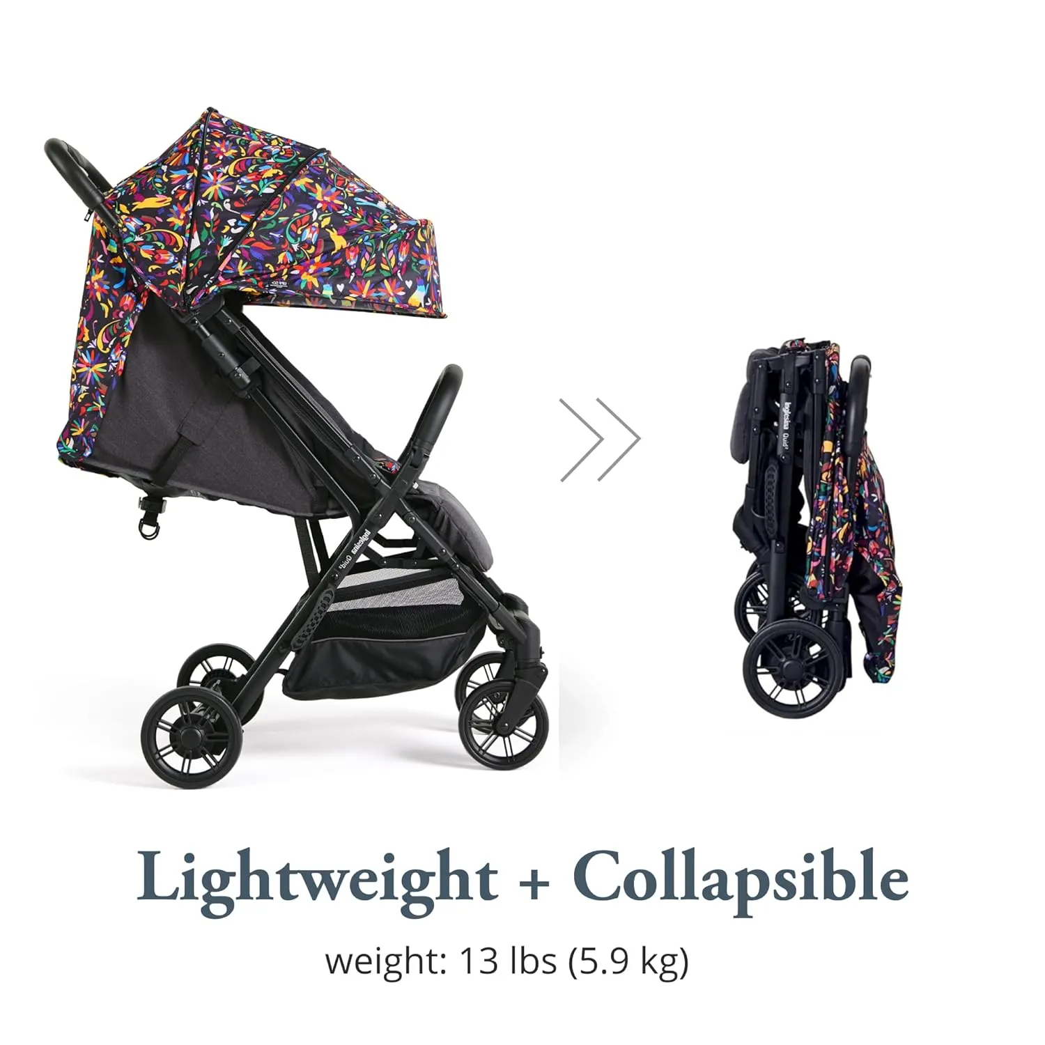 Inglesina Quid Stroller, Maya Black (Otomi-Inspired) - Compact, Airplane Travel Stroller for Babies & Toddlers 3 Months to 50 lbs - Lightweight - Easy to Open - BPA Free