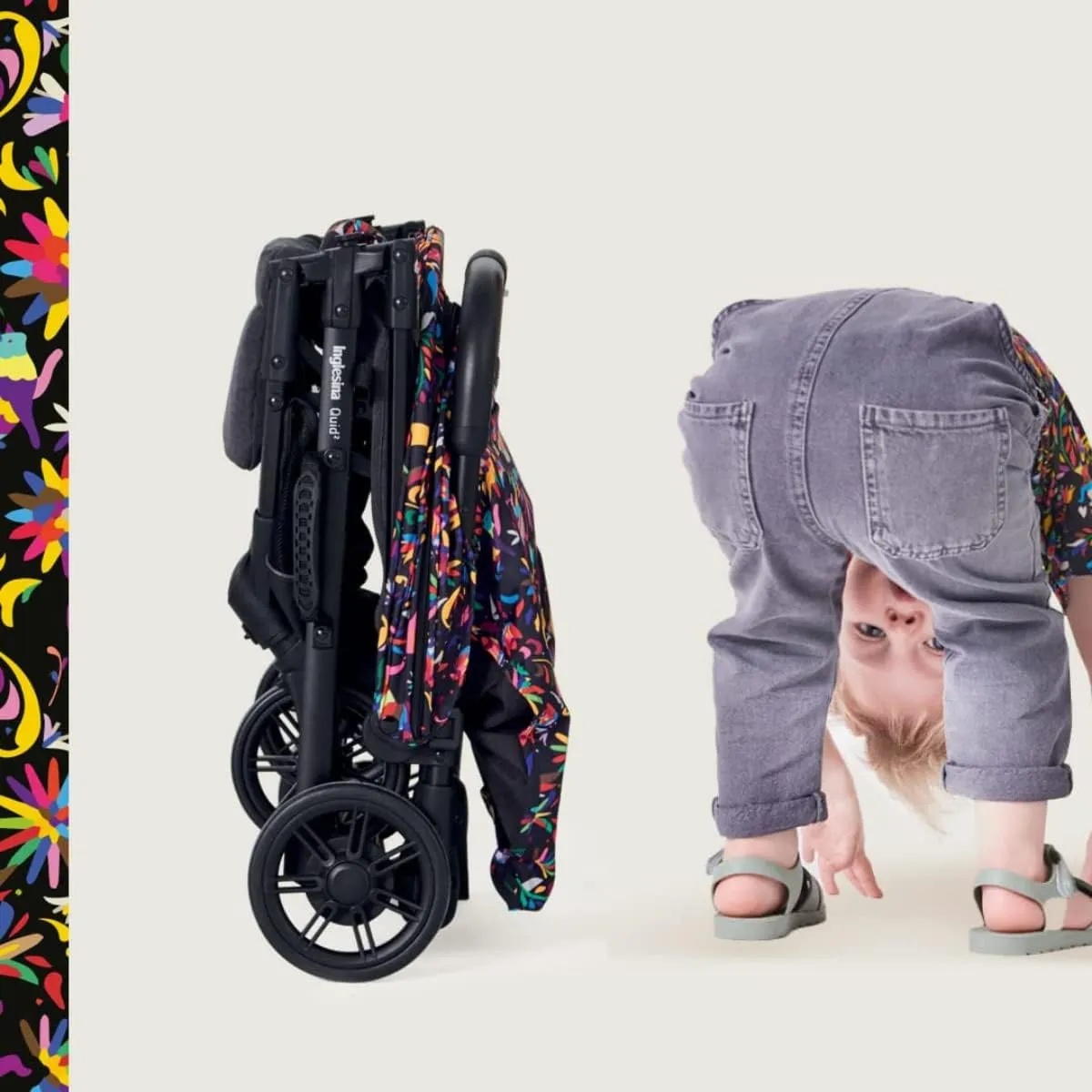Inglesina Quid Stroller, Maya Black (Otomi-Inspired) - Compact, Airplane Travel Stroller for Babies & Toddlers 3 Months to 50 lbs - Lightweight - Easy to Open - BPA Free