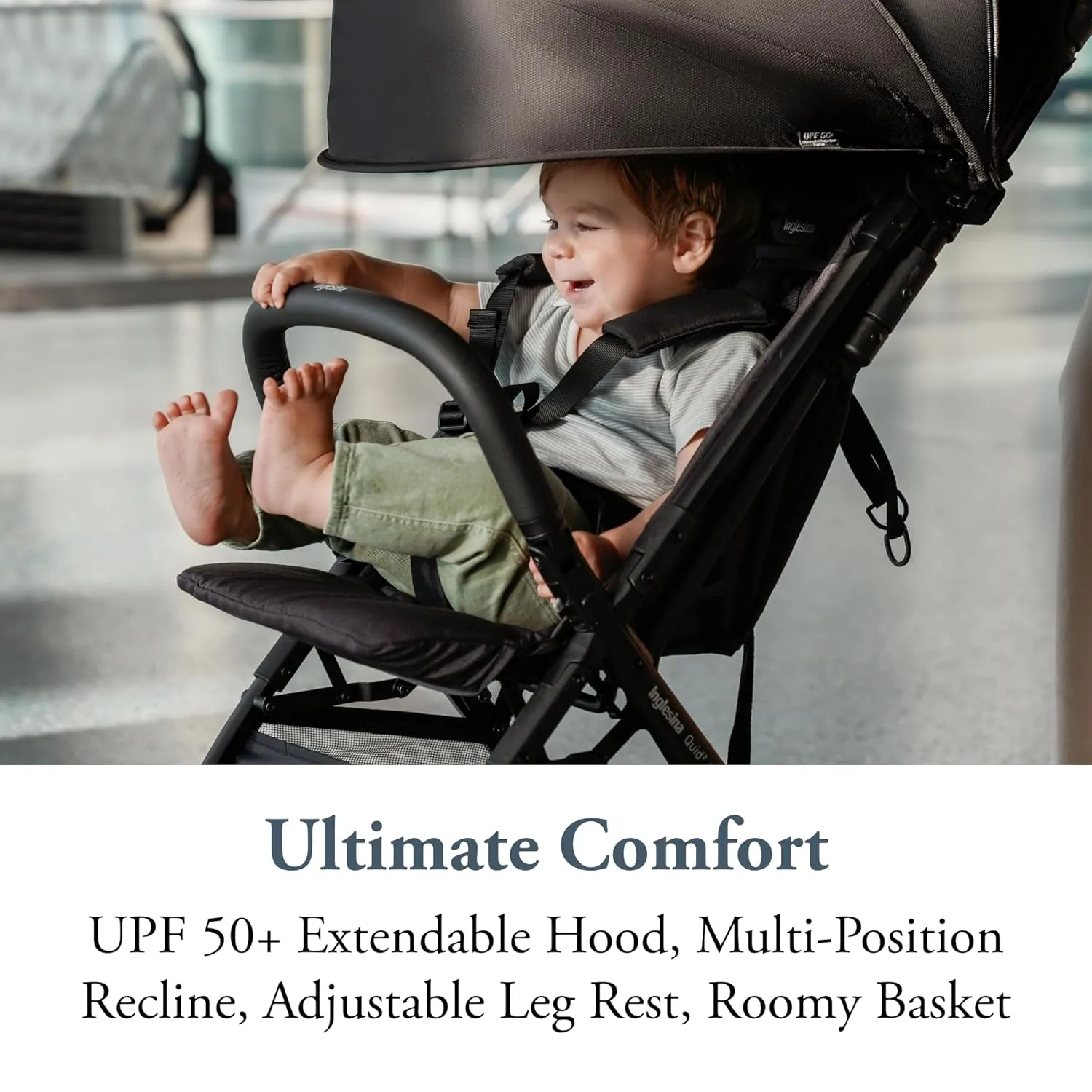 Inglesina Quid Stroller - Puma Black - Ultra Compact Lightweight Travel Stroller for Babies and Toddlers, Airplane Overhead, Foldable, Reclining Seat, Collapsible Canopy, 3 Months - 50 lbs, BPA Free