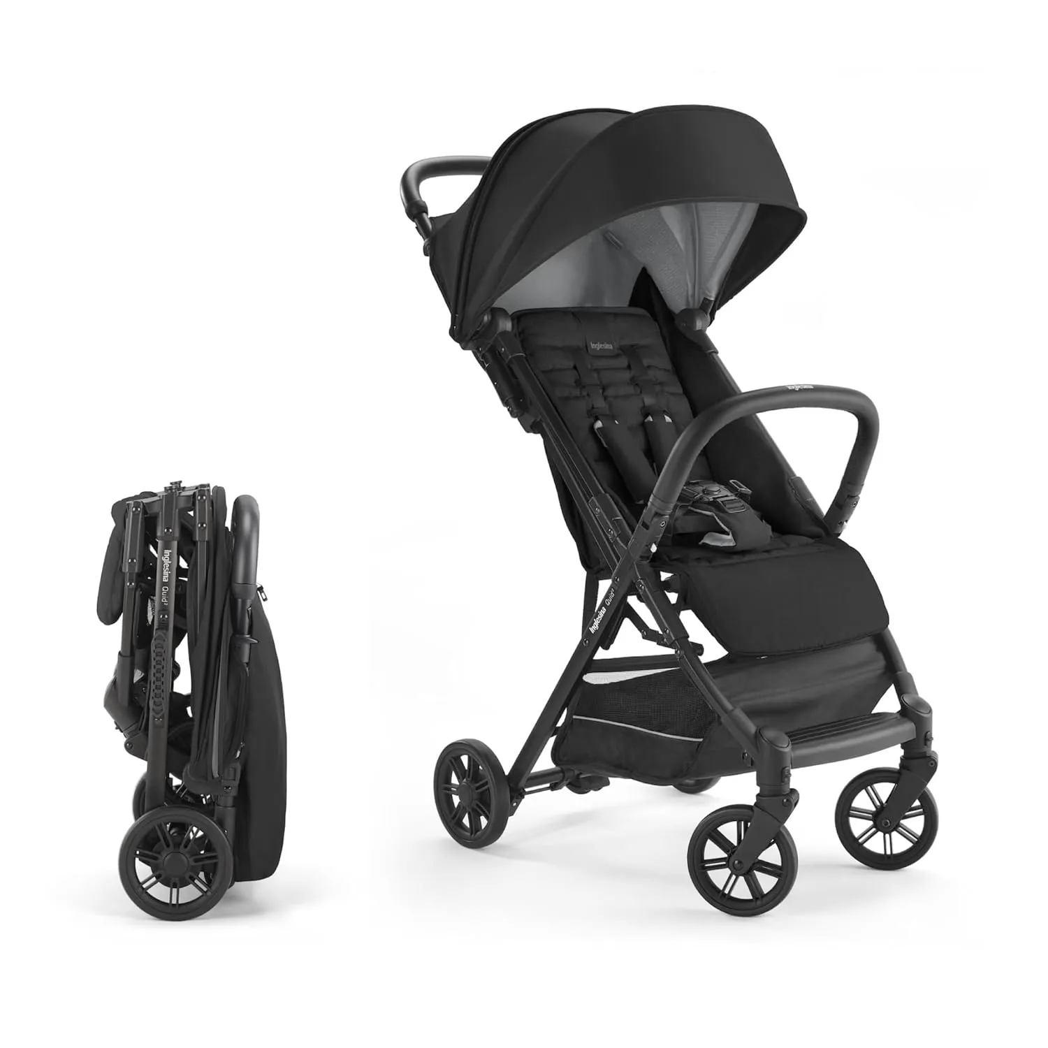 Inglesina Quid Stroller - Puma Black - Ultra Compact Lightweight Travel Stroller for Babies and Toddlers, Airplane Overhead, Foldable, Reclining Seat, Collapsible Canopy, 3 Months - 50 lbs, BPA Free