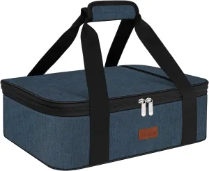 Insulated Casserole Carrier Bag, Expandable Thermal Food Carrier Insulated Travel Carry Bag for Hot or Cold Food for Picnic Cookouts Potluck Parties Fits 9" x 13" Baking Dish (Blue)