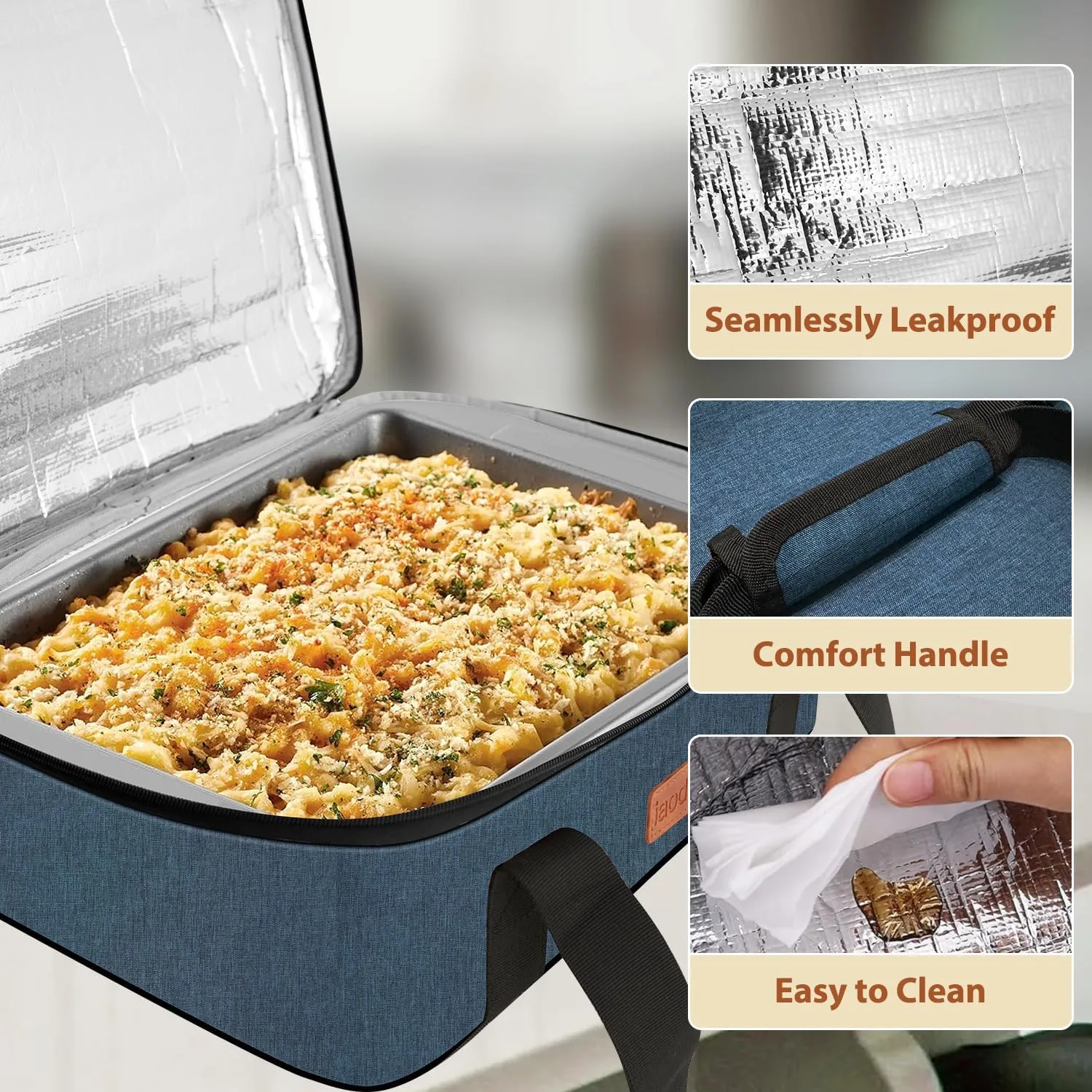 Insulated Casserole Carrier Bag, Expandable Thermal Food Carrier Insulated Travel Carry Bag for Hot or Cold Food for Picnic Cookouts Potluck Parties Fits 9" x 13" Baking Dish (Blue)