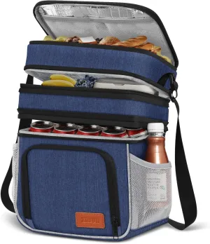 Insulated Lunch Bag for Women Men, Reusable 3 Layers Lunch Box Women, Expandable Reusable Water-resistant Lunch Box for Work Travel Office Picnic Hiking (Navy Blue)