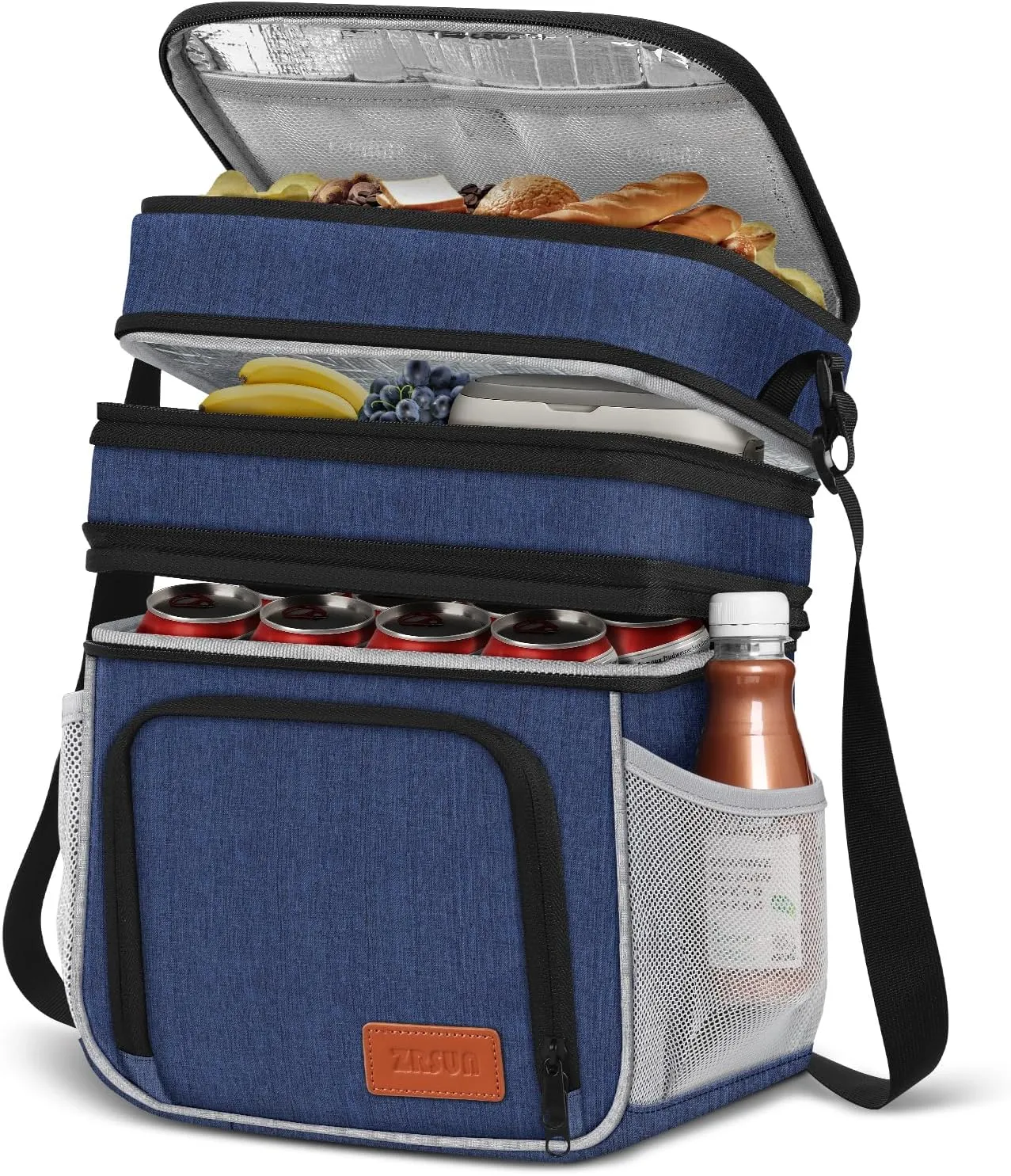 Insulated Lunch Bag for Women Men, Reusable 3 Layers Lunch Box Women, Expandable Reusable Water-resistant Lunch Box for Work Travel Office Picnic Hiking (Navy Blue)