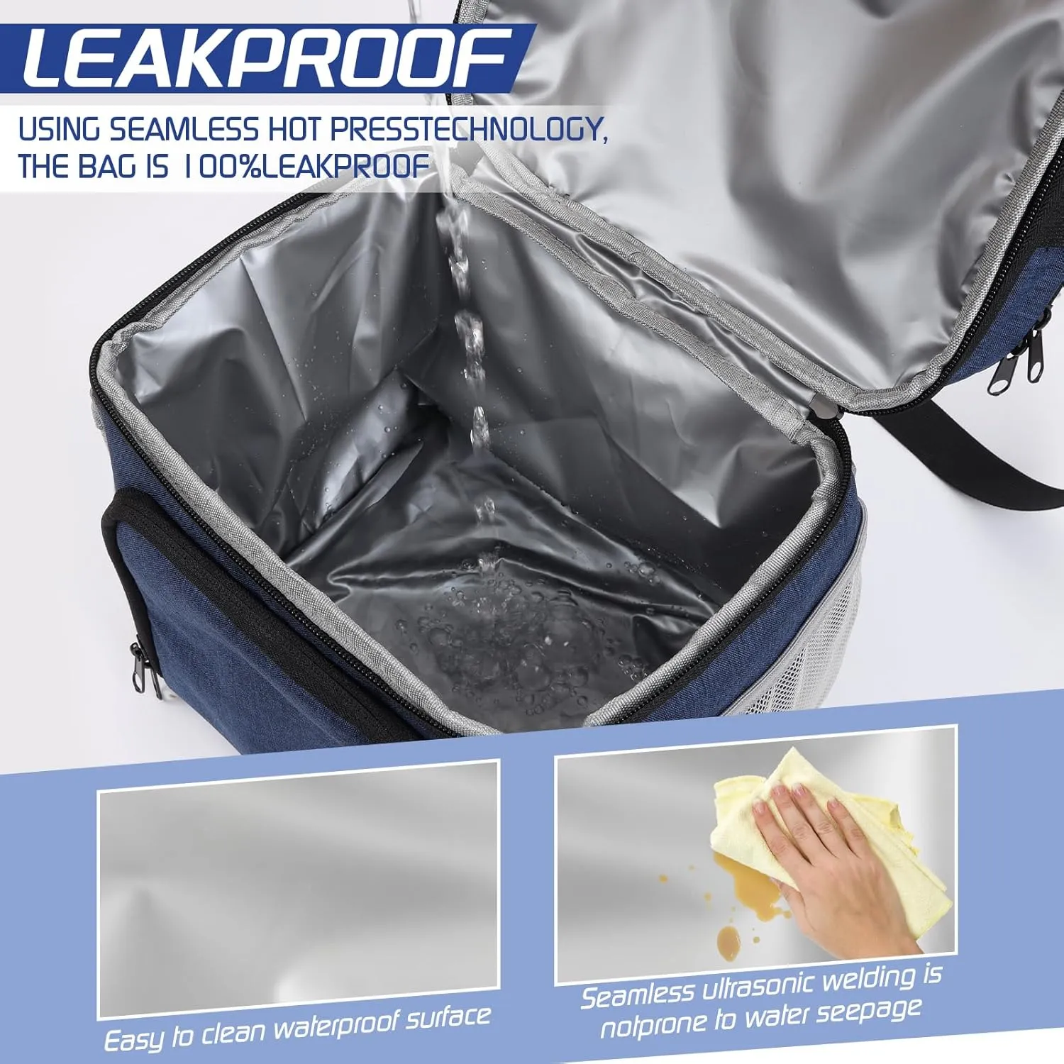 Insulated Lunch Bag for Women Men, Reusable 3 Layers Lunch Box Women, Expandable Reusable Water-resistant Lunch Box for Work Travel Office Picnic Hiking (Navy Blue)
