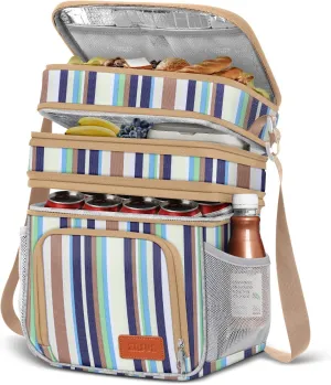 Insulated Lunch Bag for Women Men, Reusable 3 Layers Lunch Box Women, Expandable Reusable Water-resistant Lunch Box for Work Travel Office Picnic Hiking (Stripe)