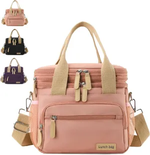Insulated Lunch Bag for Women/Men 16L Lunch Bag, Expandable Cooler Bag, Reusable Adult Lunch Box, Leak Proof Lunch Tote with Adjustable Shoulder Strap, Suitable for Work, Travel (Pink)