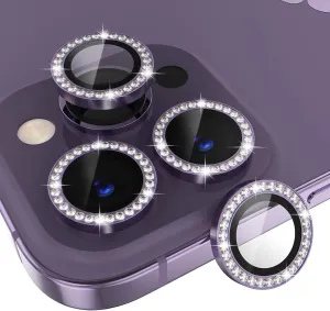 IPG ProLENS Diamond Frame Rhinestones Bling Camera Lens Protector for iPhone 14 Pro - 14 Pro Max Alumina Silicate Tempered Class, HD Clarity, Scratch-Resistant, Individual Lens Cover for 14MaxDIApurp