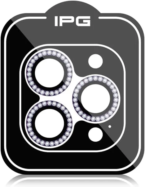 IPG ProLENS Diamond Frame Rhinestones Bling Camera Lens Protector for iPhone 14 Pro - 14 Pro Max Alumina Silicate Tempered Class, HD Clarity, Scratch-Resistant, Individual Lens Cover for 14MaxDIApurp