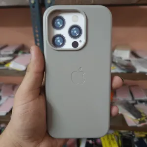 iPhone 14 Leather Magsafe Case with IC Working (Animation) - Titanium Grey