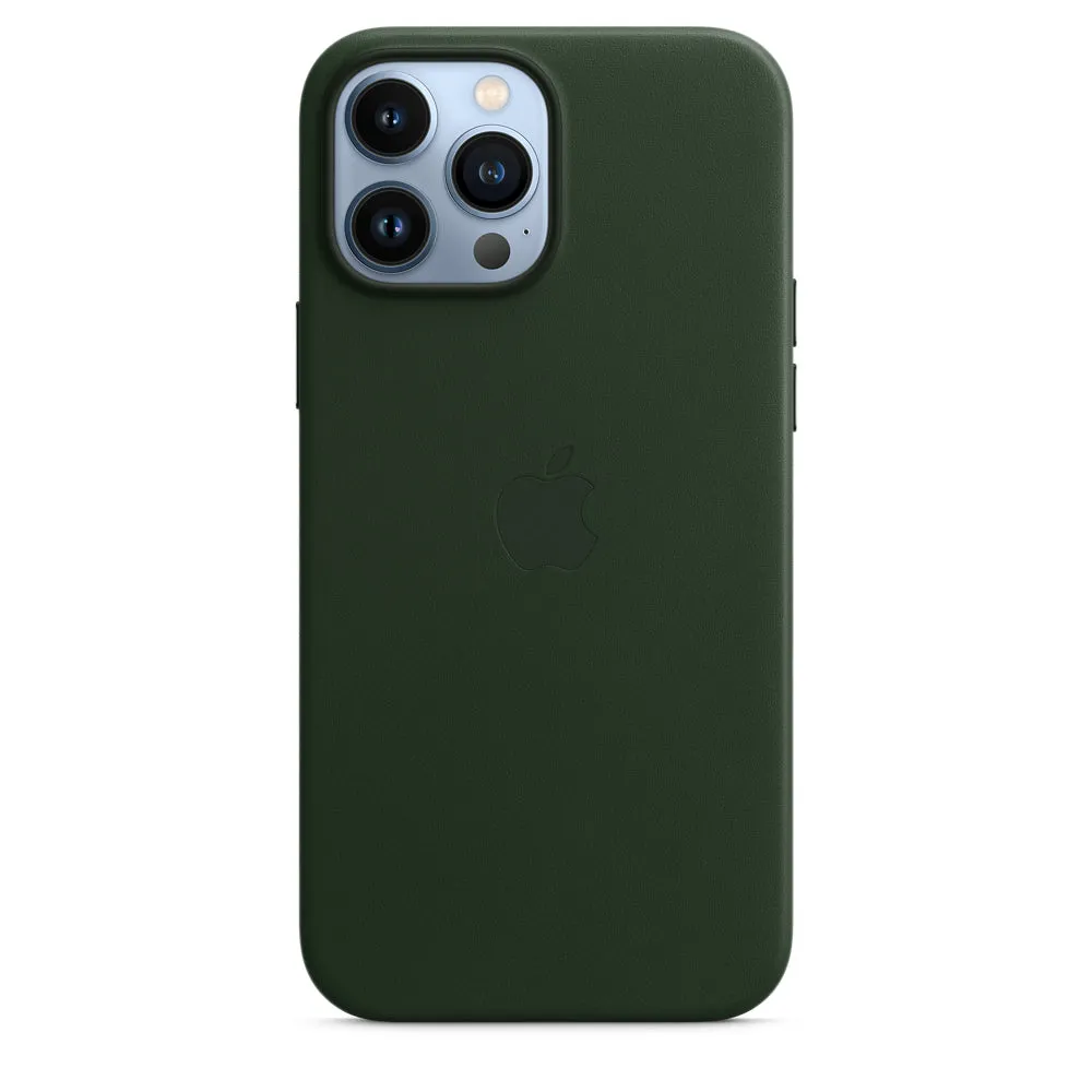 iPhone 14 Pro Max Leather Case (Not Magsafe) with Logo - Dark Green