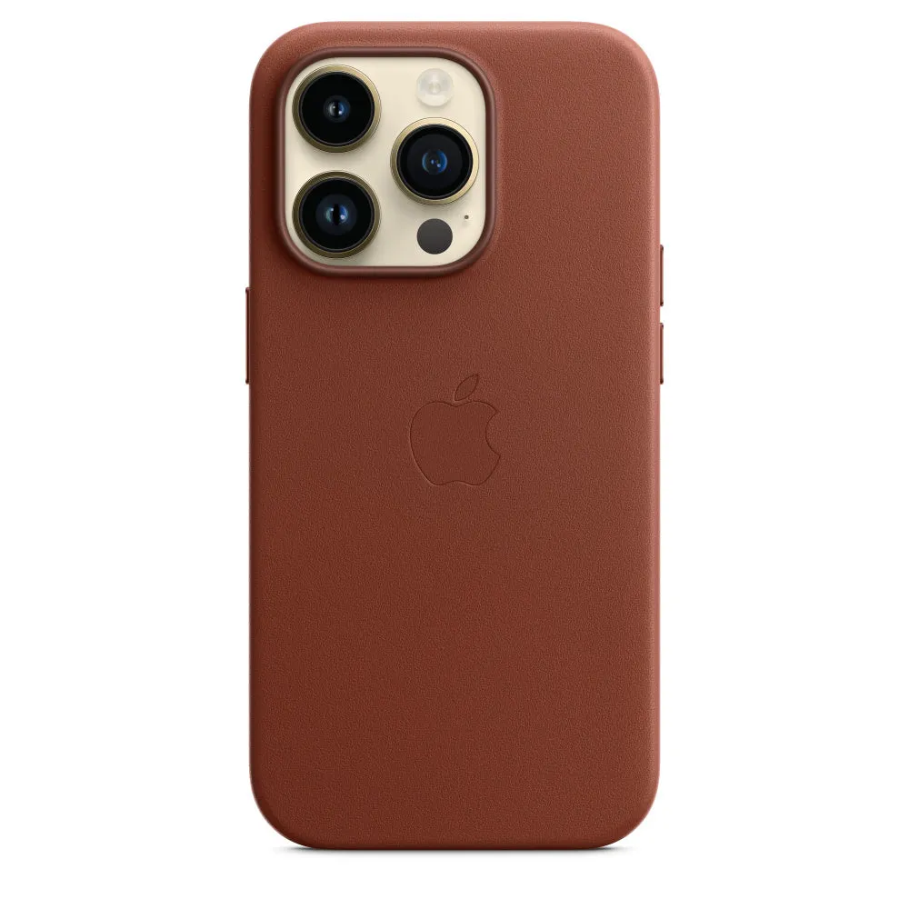 iPhone 14 Pro Max Leather Case (Not Magsafe) with Logo - Umber Brown