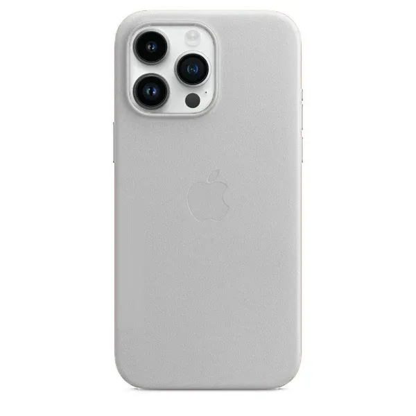 iPhone 15 Pro Leather Magsafe Case with Logo - Titanium Grey