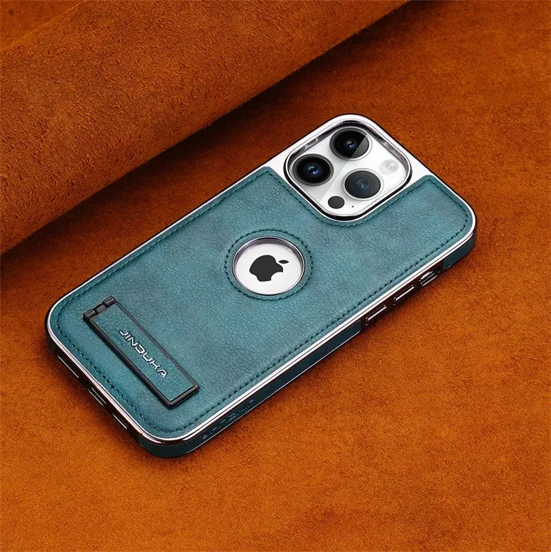 iPhone 15 Series Genuine Leather Bracket Holder Case