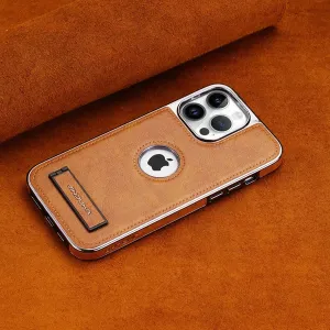 iPhone 15 Series Genuine Leather Bracket Holder Case