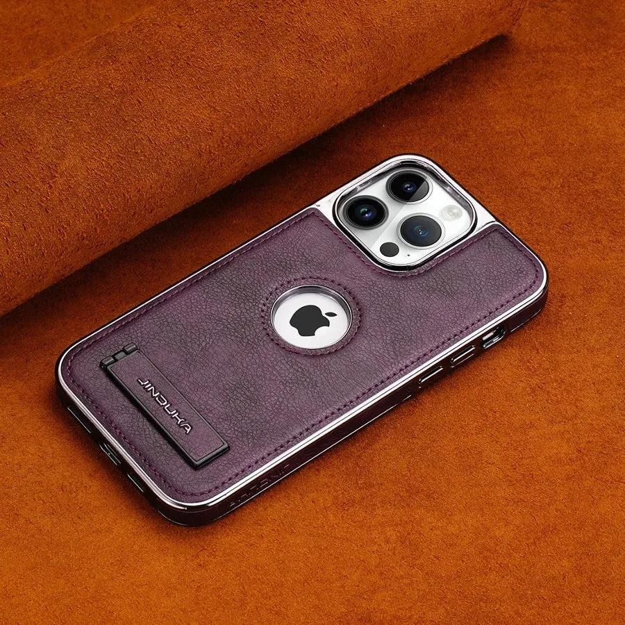iPhone 15 Series Genuine Leather Bracket Holder Case