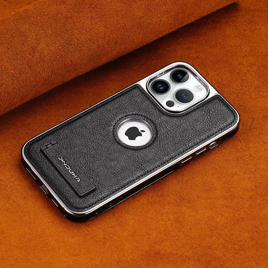 iPhone 15 Series Genuine Leather Bracket Holder Case
