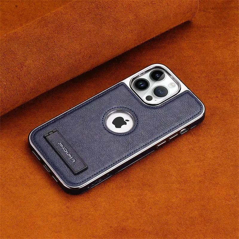 iPhone 15 Series Genuine Leather Bracket Holder Case