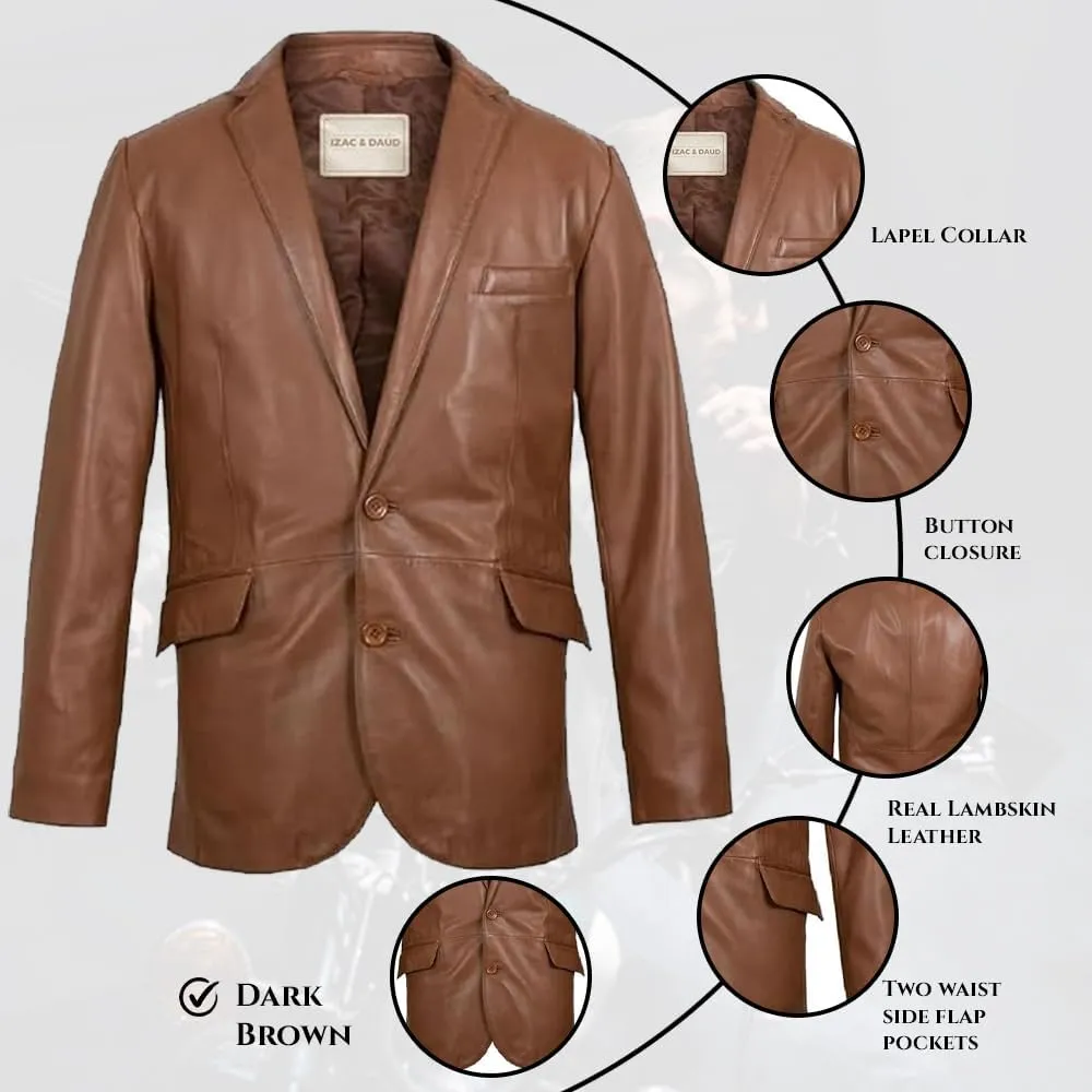 Isaac & David Chicago Lambskin Genuine Casual Wear Leather Blazer Sport Coat with Classic Button Closure for Men