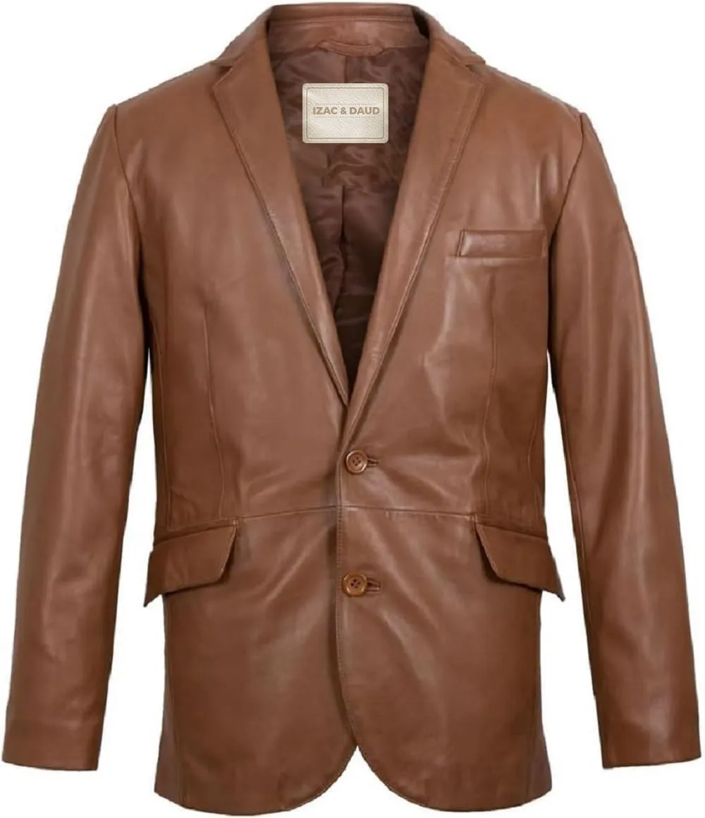 Isaac & David Chicago Lambskin Genuine Casual Wear Leather Blazer Sport Coat with Classic Button Closure for Men