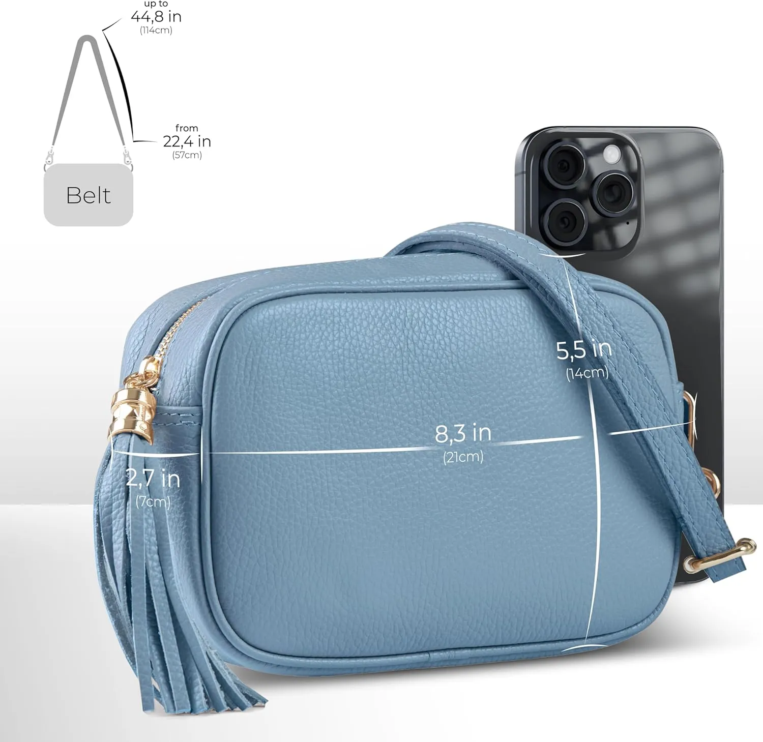 Italian Genuine Calf Leather Crossbody Bag for Women with Zip Strap Tassel | Small Camera Purse Shoulder Handbag Pocketbook