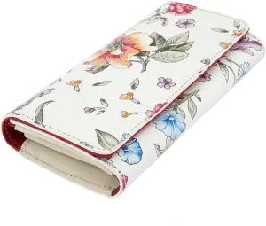 Italian Genuine Leather Wallet For Women Credit Card Organizer Flowers Pattern