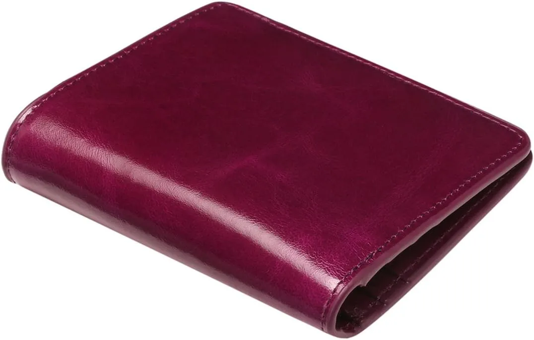 Itslife Women's Rfid Blocking Small Compact Bifold Leather Pocket Wallet Ladies Mini Purse with id Window (Waxed Fuchsia)