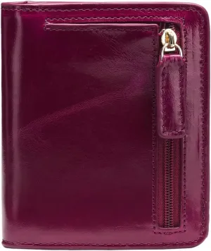 Itslife Women's Rfid Blocking Small Compact Bifold Leather Pocket Wallet Ladies Mini Purse with id Window (Waxed Fuchsia)
