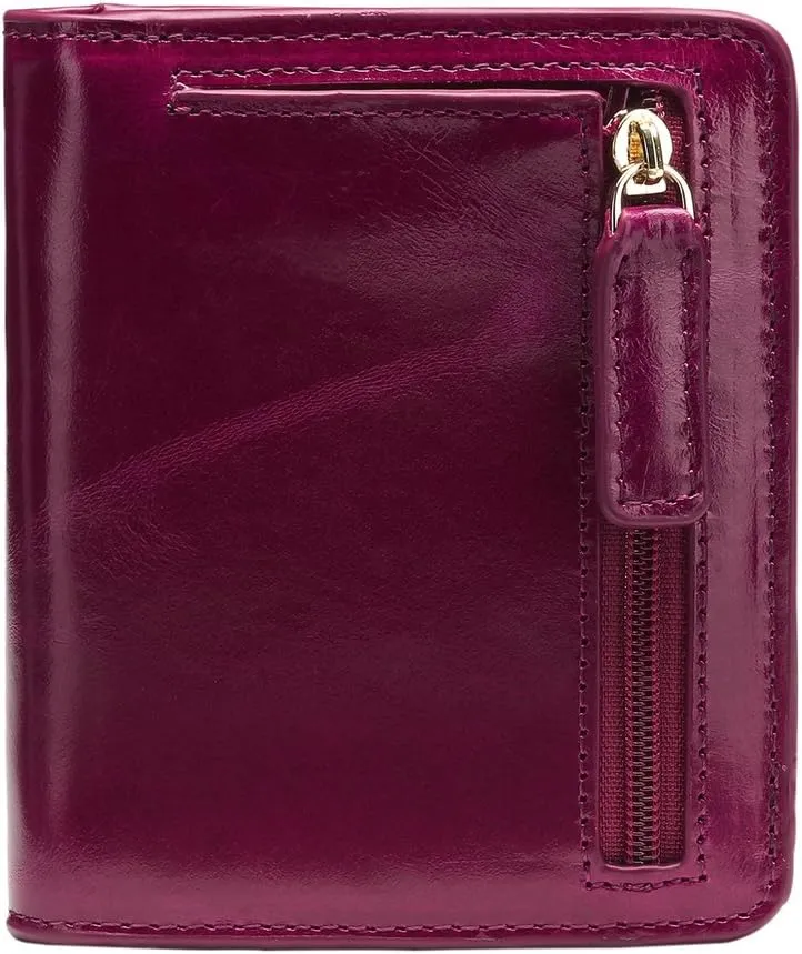 Itslife Women's Rfid Blocking Small Compact Bifold Leather Pocket Wallet Ladies Mini Purse with id Window (Waxed Fuchsia)