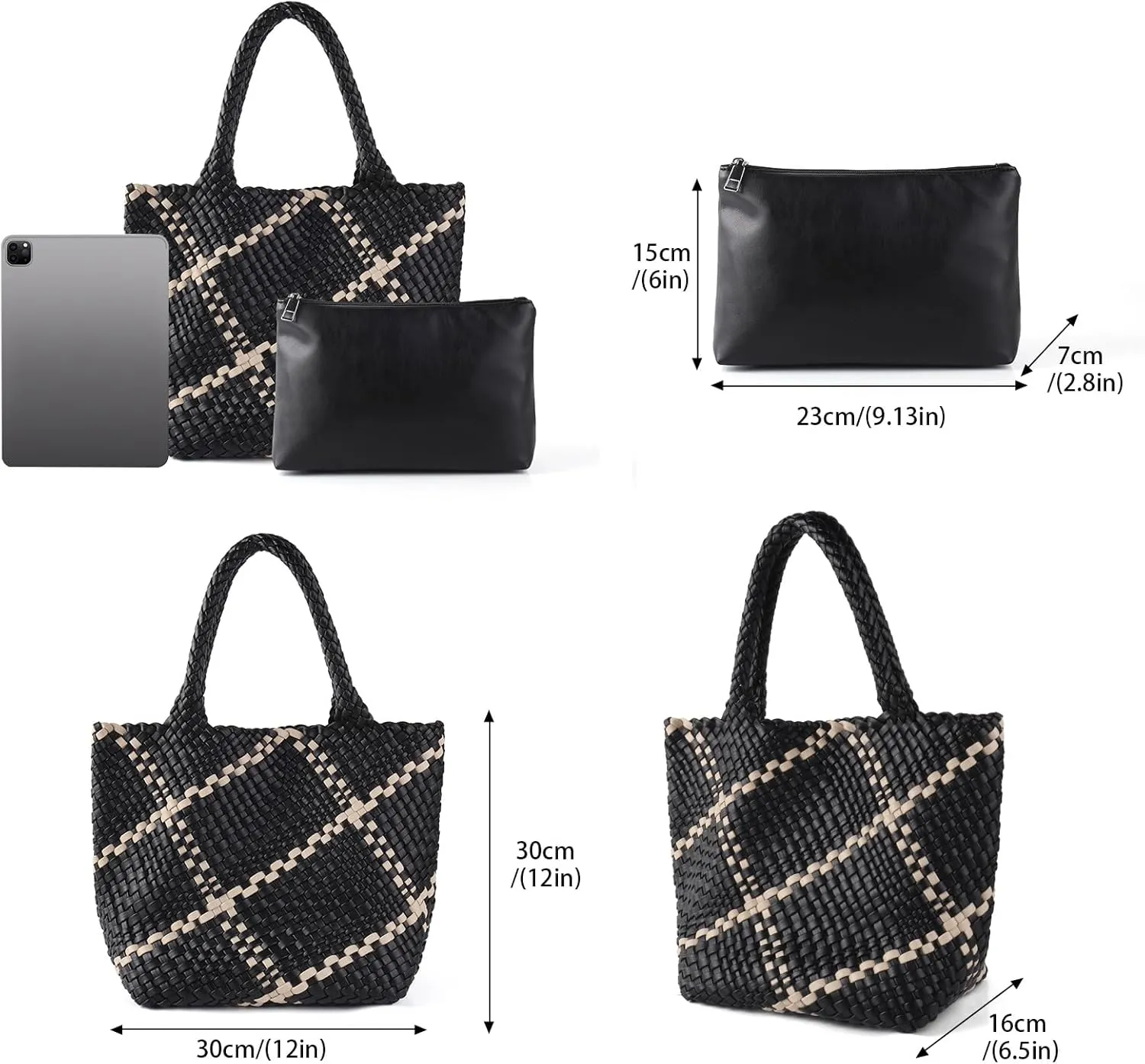 IwIeIaIrI Woven Tote Bag for Women Vegan Leather Hand-Woven Tote Handbag