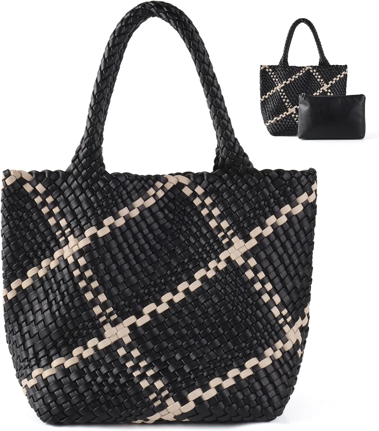 IwIeIaIrI Woven Tote Bag for Women Vegan Leather Hand-Woven Tote Handbag