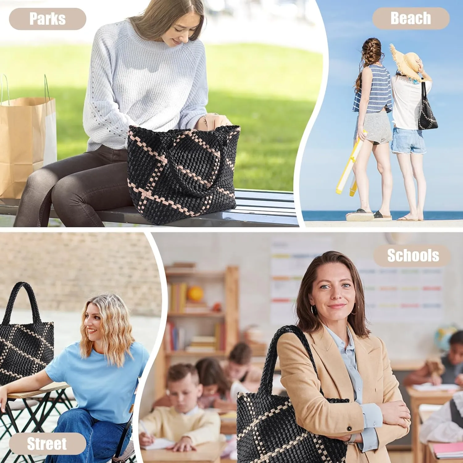 IwIeIaIrI Woven Tote Bag for Women Vegan Leather Hand-Woven Tote Handbag
