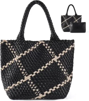 IwIeIaIrI Woven Tote Bag for Women Vegan Leather Hand-Woven Tote Handbag
