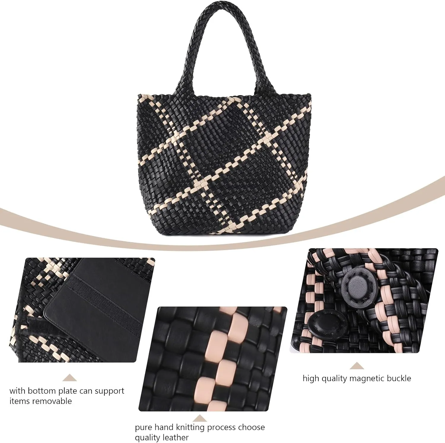 IwIeIaIrI Woven Tote Bag for Women Vegan Leather Hand-Woven Tote Handbag