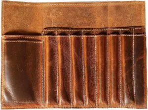Jaald Genuine Leather Pencil Roll Brush Case Pen Holder Organizer Brushes Ruler Stationary Pouch Gift for Students Artist Painter & Writer String Closure Vintage