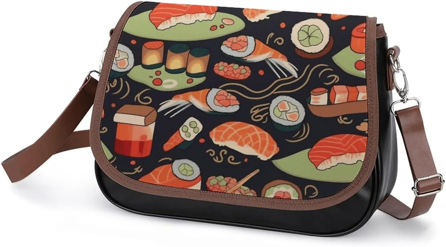 Japanese Sushi Shrimp Crossbody Bags for Women Travel Shoulder Bag Small Leather Cross Body Handbags
