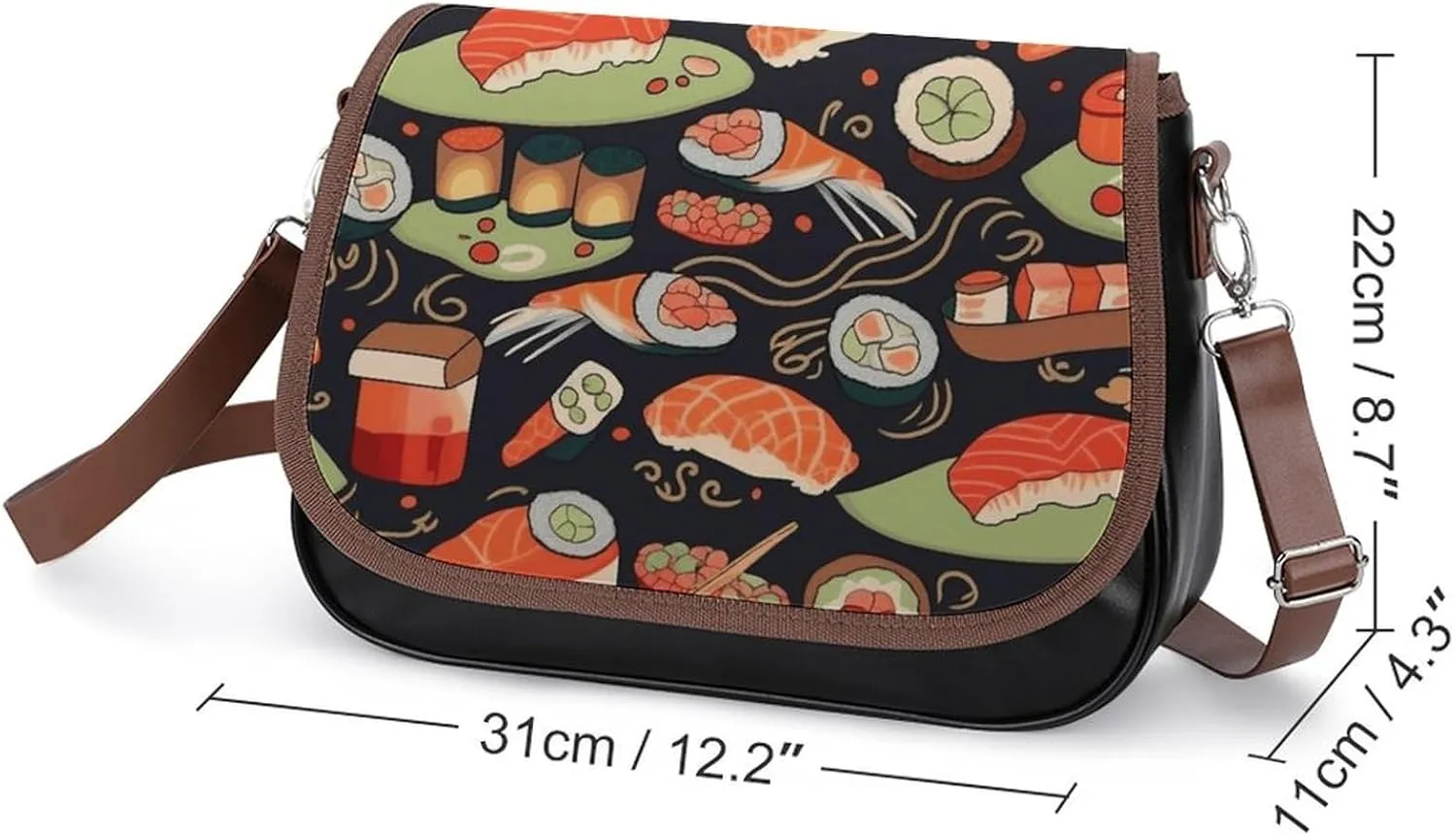 Japanese Sushi Shrimp Crossbody Bags for Women Travel Shoulder Bag Small Leather Cross Body Handbags