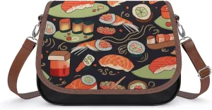 Japanese Sushi Shrimp Crossbody Bags for Women Travel Shoulder Bag Small Leather Cross Body Handbags