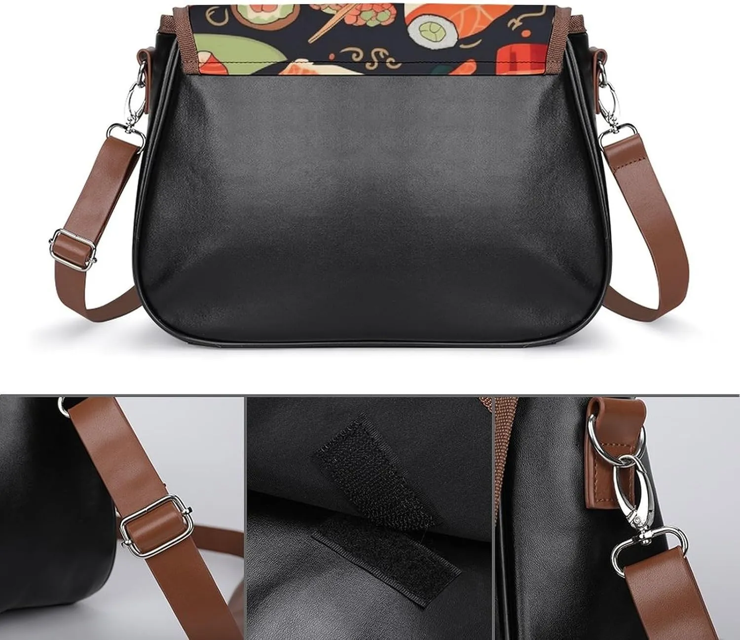 Japanese Sushi Shrimp Crossbody Bags for Women Travel Shoulder Bag Small Leather Cross Body Handbags