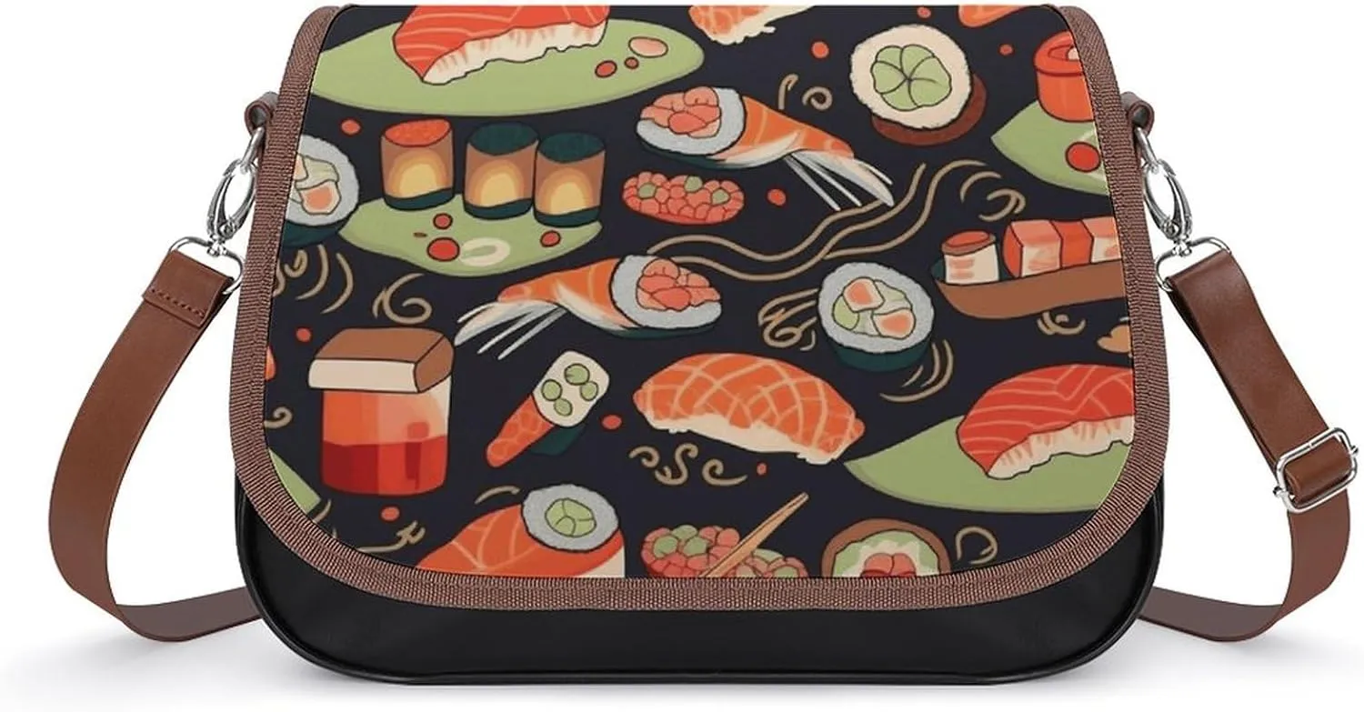 Japanese Sushi Shrimp Crossbody Bags for Women Travel Shoulder Bag Small Leather Cross Body Handbags