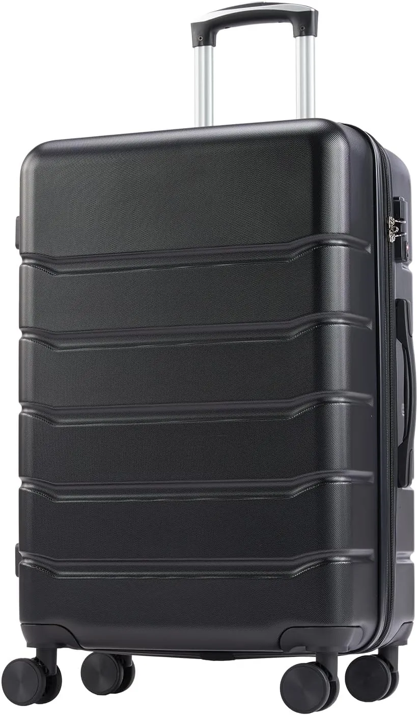 JCSD Hard Sided Expandable Suitcase with 360° Swivel Wheels, Retractable Handle, 20 inch, Black