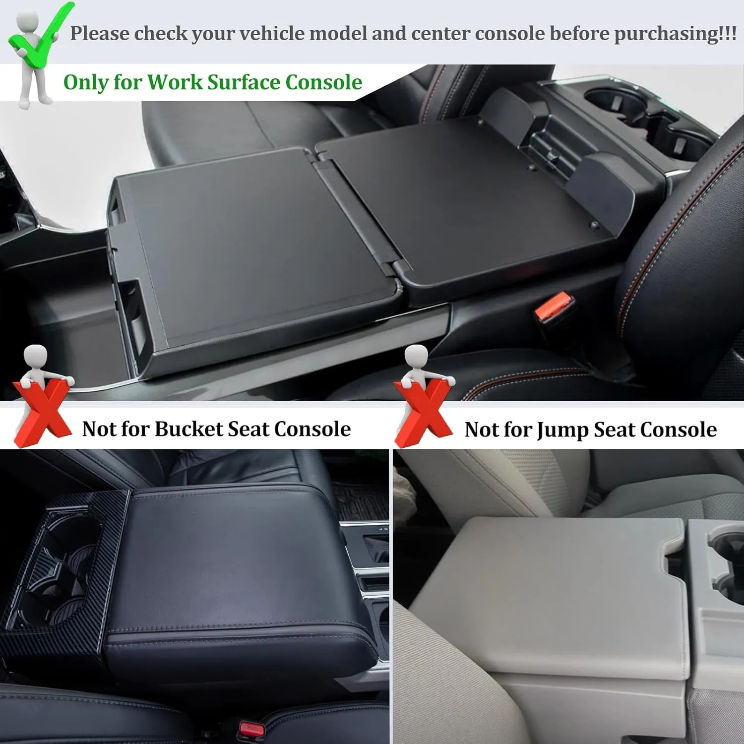 JDMCAR Armrest Cover Compatible with 2021 2022 2023 2024 2025 Ford F150 PU Leather Car Interior Accessories, Customized Anti-Scratch Leather Armrest Lid Protector Pad (Work Surface Console Only)